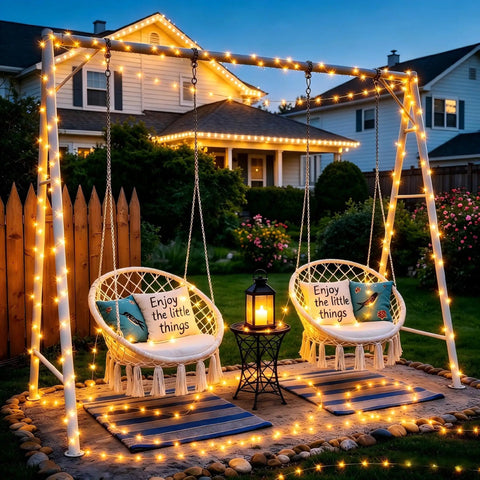 Camping String Lights 33Ft Long With 100 LEDs Rechargeable Outdoor Lights waterproof USB powered on patio at night
