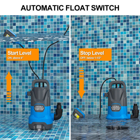 Portable Submersible Sump Pump 1HP Automatic Water Transfer For Clean And Dirty Water With Float Switch 4000 GPH in pool