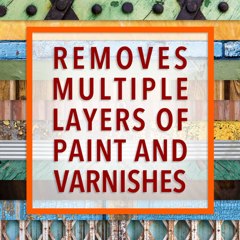 No Sweat Paint And Varnish Remover Gel Heavy Duty Formula Works Like A Charm To Strip Acrylic Latex Oil Based Paints Easy Scrape Orange Citrus Scent DIY Approved For Wood And Decks 5 Gallon removes multiple layers of paint and varnishes from surfaces.