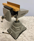 Vacuum Base Vise BV VB With Silver Finish, Ultra Stable Hold, showing 360° swiveling head and wooden-protected jaws