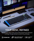 Next Level Wireless RGB Gaming Keyboard With Sleek Aluminum Build And Zero Clutter 99 Percent Layout Providing Crisp Feedback And Stream Deck Integration For A Clean Desk Flex Every True Gamer Swears By on a desk with accessories.