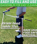 Person using Beer Bomber Golf Club Beer Bong Party Accessory For Golfers Ultimate Novelty Gift 12oz Grip N Rip Design.