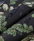 Close-up of Slay Your Walls With This Dope Blue Boho Wallpaper Peel And Stick Vintage Floral Pattern with water beads on vinyl.