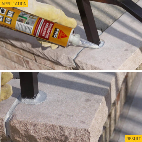 Heavy Duty High Strength Anchoring Adhesive For Concrete And Masonry With Fast Setting Self Mixing Nozzle 10.1 Fl Oz Gray applied to railing post