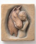 Always There For Me Hand Painted 4 Inch Square Resin Bas Relief Wall Plaque Featuring A Girl In Cream Dress Hugging A Reddish Horse