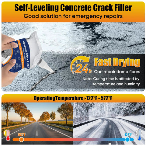 Self Leveling Concrete Crack Filler For Driveways And Patios Quick Dry Cement Sealant shown repairing a crack in asphalt