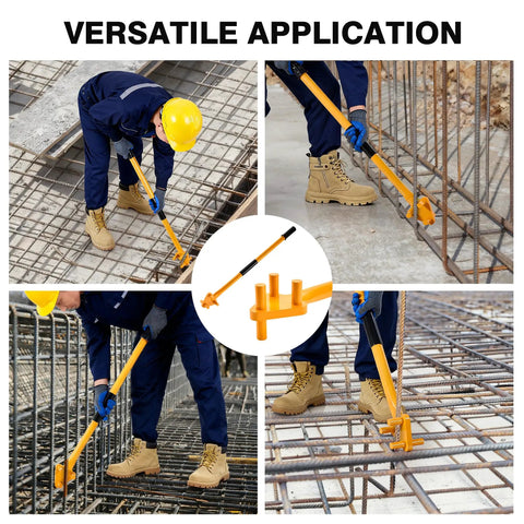Heavy Duty Manual Rebar Bender Tool For 5/8 Inch Steel Bar And Rope Bending with anti skid grip gloves in use on construction site.