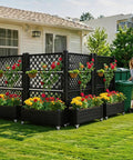 Outdoor Planter Boxes With Trellis Two Pack Resin Raised Garden Beds On Wheels With Drain Plugs For Climbing Plants