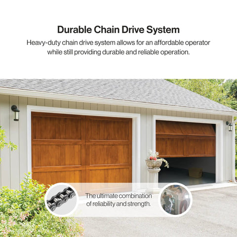 Chain Drive 500 Garage Door Opener With WiFi And Smart App Control No Fuss Setup With Aladdin Connect on wooden garage doors