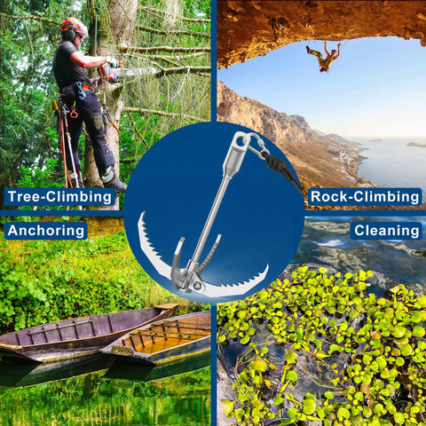 Beefy Grappling Hook With 65 Ft Rope Folding 4 Claw Survival Claw for Tree Rock Climbing and Outdoor Adventures.