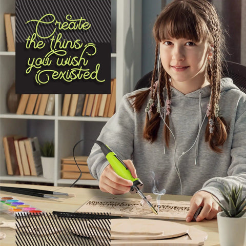 Girl using Beginner Wood Burning Kit For Kids And Teens, Totally Beginner Friendly, Easter Gift And Birthday Gift Idea For Boys