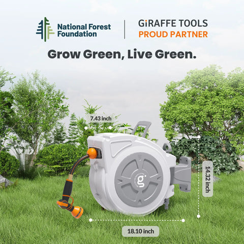 Retractable Hose Reel 1/2 Inch By 65 Feet Heavy Duty Water Hose Reel with swivel bracket in a garden setting