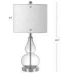 Clear Glass Table Lamp 20.5 Inches With White Linen Shade Sleek Modern Gourd Design LED Bulb Included UL Listed Perfect Bedside Nightstand
