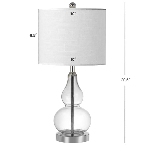 Clear Glass Table Lamp 20.5 Inches With White Linen Shade Sleek Modern Gourd Design LED Bulb Included UL Listed Perfect Bedside Nightstand