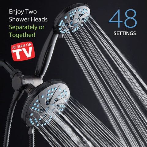 High Pressure 3 In 1 Shower System With Rainfall And Handheld Heads, 48 Water Patterns shown with dual shower heads in action