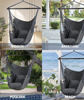 Durable Outdoor Hammock Chair Swing With Steel Support Bar And Side Pocket, Large Hanging Chair in four settings