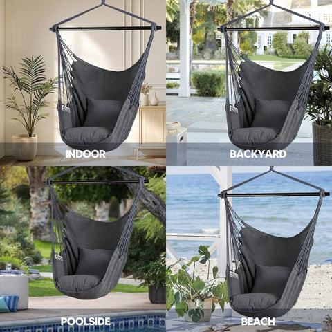 Durable Outdoor Hammock Chair Swing With Steel Support Bar And Side Pocket, Large Hanging Chair in four settings