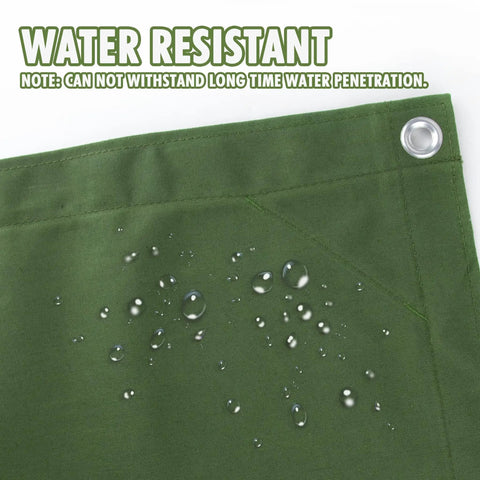 Heavy Duty Canvas Tarp 6x8 Feet With Rustproof Aluminum Grommets Every 24 Inches, Water Resistant with droplets on fabric