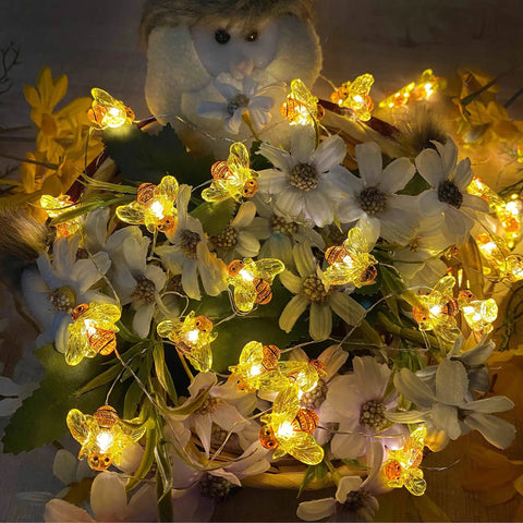 Bee String Lights 40 LED With Remote, 8 Modes, USB Powered Waterproof Fairy Lights For Indoor Outdoor Parties Weddings Garden And Christmas Decor, Includes Timer Function For Easy No Fuss Ambience