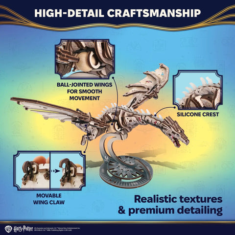 Ukrainian Ironbelly Dragon 3D Wooden Puzzle For Adults mechanical model kit on stand, detailed wings and crest