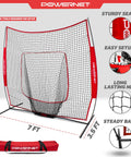 7 By 7 Foot Baseball And Softball Practice Net For Backyard Batting And Pitching Portable Red Bow Frame Net With Ground Stakes
