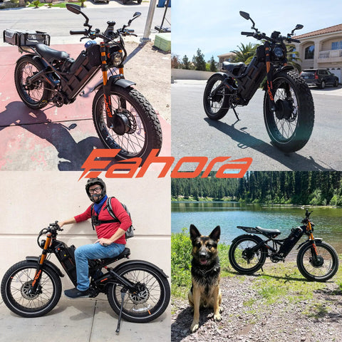 Built Tough Dual Motor Electric Bike For Adults Rolling On 26 Inch Fat Tires With Smooth Air Suspension And A Massive 60 Volt 80 Ah Battery Dishing Out 5600 Watts Of Raw Power For Crazy Long Range All Terrain Ebike Adventures parked beside a lake with a German Shepherd.