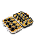 Bolt Biter Wrench Insert Set, 30-Piece SAE and Metric Kit for Damaged Fasteners in open case, showing ultra thin profile inserts