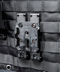 Rock Solid 3 Inch Molle Lok Clips attached to tactical vest webbing, featuring durable nylon and plug-and-play setup.