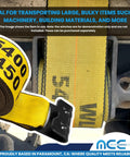Beefy Yellow 4 Inch By 60 Foot Tie Down Straps Pack Of 2 Heavy Duty Winch Straps With Flat Hooks in use on machinery