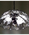 Retro Style Stained Glass Pendant Light With 18 Inch White Shade Two Light Fixture For Living Room Dining Room Kitchen Game Room Or Restaurant Decor LED Compatible 50 Inch Max Height