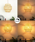 Rattan Plug In Pendant Light With Dimmable Cord Handwoven Boho Bamboo Wicker Basket Shade Ceiling Hanging Lamp for versatile lighting.