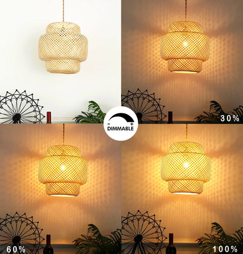 Rattan Plug In Pendant Light With Dimmable Cord Handwoven Boho Bamboo Wicker Basket Shade Ceiling Hanging Lamp for versatile lighting.