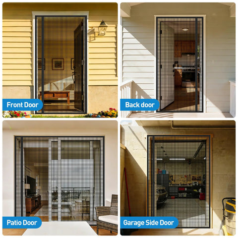Side Opening Magnetic Screen Door Fits 32x80 Doors, Screen Size 34x81, installed on various door types, Durable Gray