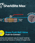 Max 3/4 Inch Push To Connect Brass Ball Valve For Plumbing Fittings with red handle and SharkBite Max logo