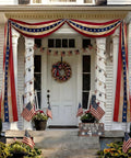 Patriotic Flag Bunting Set, 2 Pack Of 2x20 Ft Outdoor Banners, Red White Blue Retro Vibe For 4th Of July And 250th Anniversary on porch