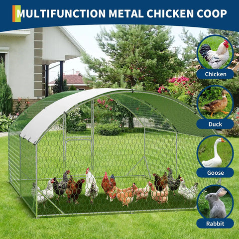Beefy Large Walk In Chicken Coop With Galvanized Steel Frame All Weather PU Canopy And Round Top Roof Predator Proof Outdoor Hen House