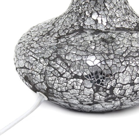 Close-up of mosaic base of Purple Mosaic Glass Table Lamp With Matching Fabric Shade Genie Style Contemporary Accent Light For Living Room Or Bedroom Foyer Or Office 14.17 Inch Tall E12 Candelabra Base 40W Equivalent Bulb Not Included.