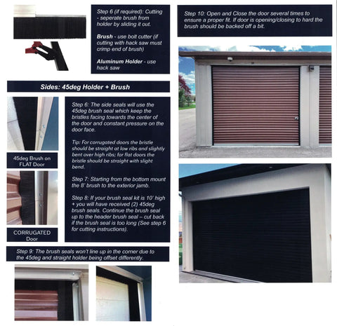 Heavy Duty 2 Inch Brush Seal Kit For Roll Up Commercial Steel Doors installation guide with 45-degree brush on flat and corrugated doors.