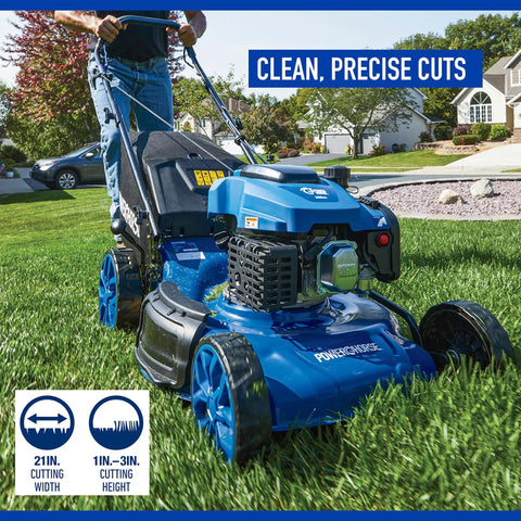 21 Inch 3 In 1 Self Propelled Gas Lawn Mower With 200cc OHV Engine Kickin Power Through Thick Grass Wet Yards And Uneven Terrain Mulch Bag Side Discharge For Easy Cleanup on lawn