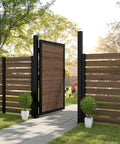 6 Ft By 3 Ft Cedar Wood Fence Gate Kit With Aluminum Frame Privacy Gate Board On Board, Heavy Duty Posts in garden setting