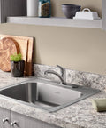 Colony Top Mount ADA 25x22 Single Bowl Stainless Steel Kitchen Sink 20 Gauge Three Hole Design With Drain Mounting Hardware