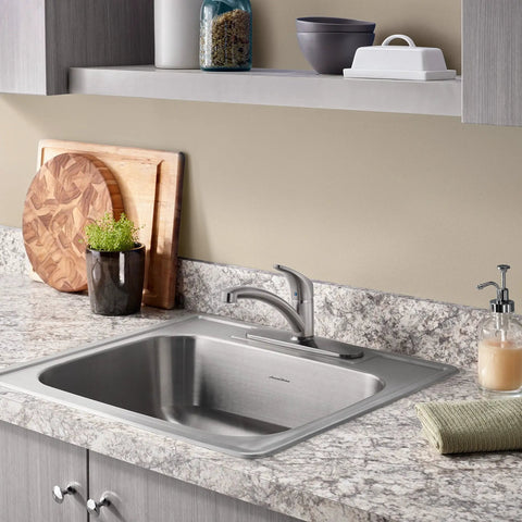 Colony Top Mount ADA 25x22 Single Bowl Stainless Steel Kitchen Sink 20 Gauge Three Hole Design With Drain Mounting Hardware