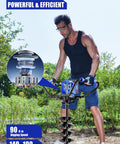 Man using 40V Brushless Cordless Earth Auger With 8 Inch Auger Bit For Fence Posts Battery And Charger Included Dig Holes Fast
