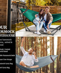 Combo Hammocks With Stand For Outdoor And Indoor Use, Heavy Duty 600 Lbs Capacity, 2 Person Set with people lounging, Peacock