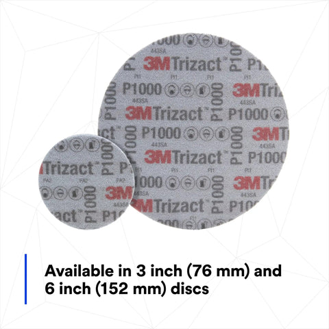 Trizact Hookit 3 Inch P1000 Grit Blending Disc Gray For Auto Body Sanding With Easy Change Hook And Loop System shown with 6-inch variant