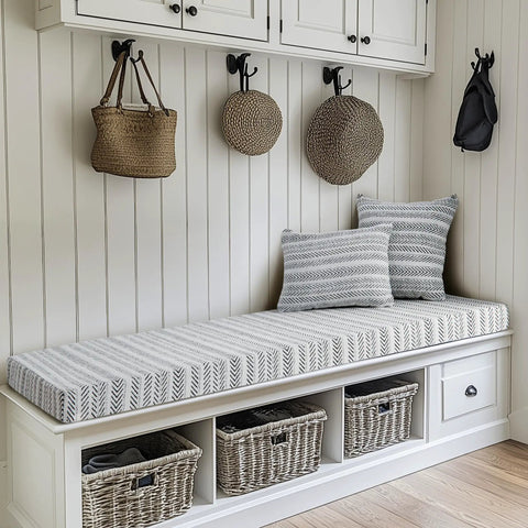 Bay Window Sill Seat Cushion Set With Weaving Chenille Texture Comfy Non Slip Foam Pads for Indoor Furniture Bench Seating