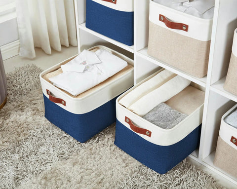 Tough As Nails Heavy Duty Fabric Storage Bins With Reinforced Metal Frame And Faux Leather Handles, Large Closet Organizers Making Shelves A Total Game Changer, 3 Pack For Quick Cleanup