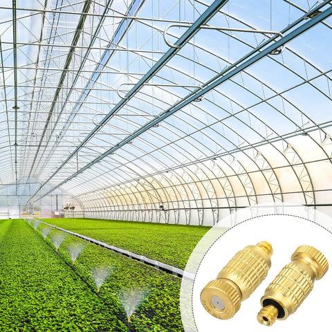30 Pack Brass Misting Nozzles 0.020 Inch Hole 0.5 Mm 10-24 UNC Thread High Pressure Anti Drip Sprayer Heads in greenhouse