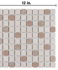 Beige Porcelain Tile 12x12 Crystalline Square Mosaic For Floor And Wall Mesh Mounted Glazed With Mixed Texture And Subtle Color Variation Grade 1 First Quality PEI IV 10.2 Sq Ft Case Great Value, showing full tile layout with 12x12 dimensions.