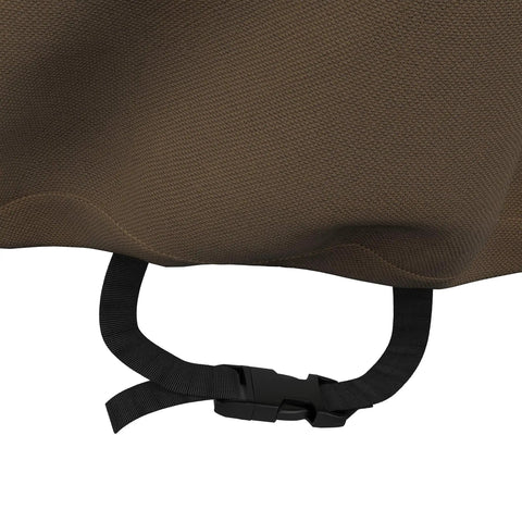 Close-up of a 3 Seater Outdoor Patio Sofa Cover Waterproof UV Resistant Windproof Weatherproof Protector Beige Tan Durable Polyester Shield strap.
